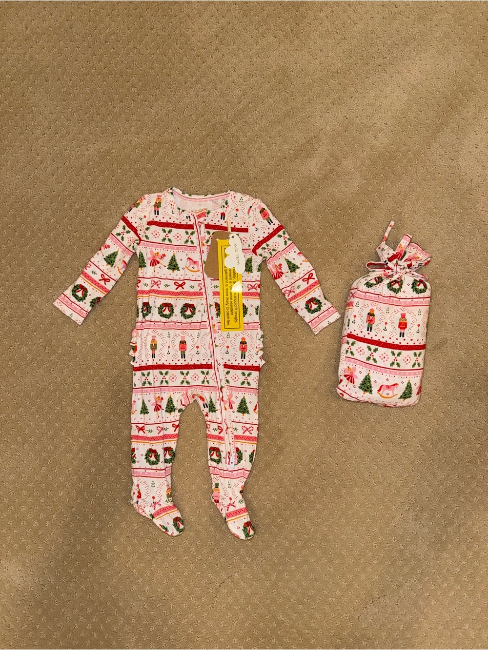 Angel Dear Pink Nutcracker & Holiday Print Footed One-Piece